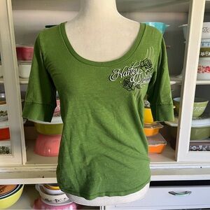 Harley-Davidson Green Sequin Embellished Shirt - Size Medium